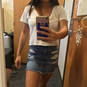 American Eagle Ripped Denim Mini Skirt